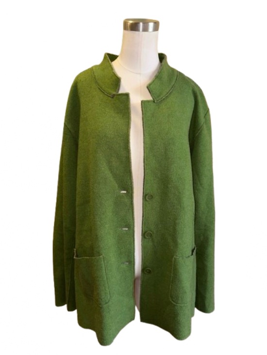 Eileen Fisher Sweaters - Eileen Fisher Woman Green Merino Wool Jacket 96% Wool Button Front Pockets 2X